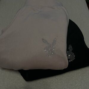 Pink and Black SweatPant Set with Rhinestone Playboy Logo